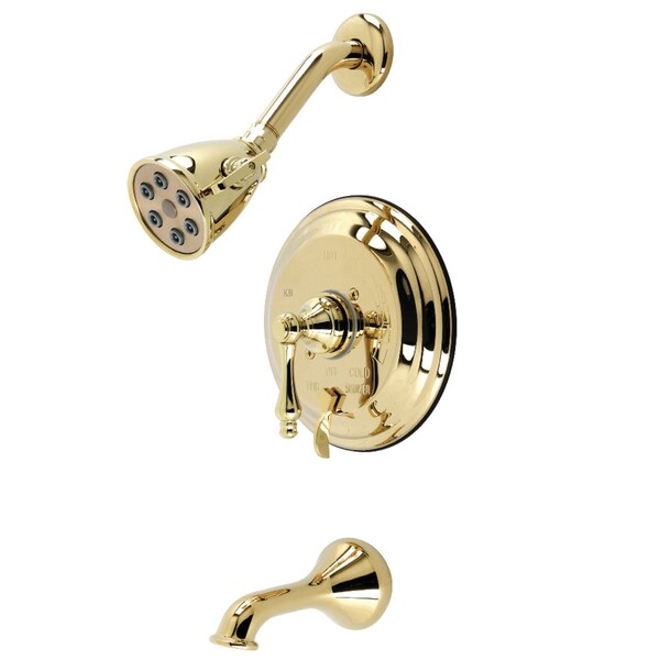 Tub and Shower Faucet, Polished Brass, Wall Mount